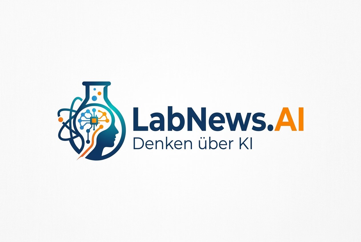 LabNewsAI logo with a beaker and brain circuitry silhouette and the text LabNewsAI and Denken über KI