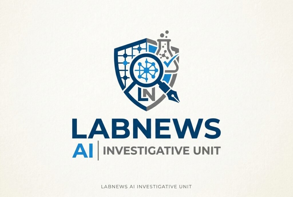 • LabNews AI Logo for LABNEWS AI Investigative Unit blue shield with magnifying glass and science icons plus'LABNEWS AI' text.